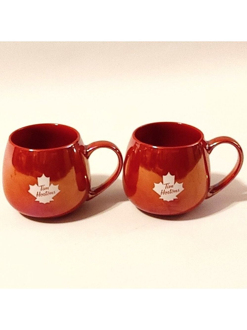 2020 Tim Horton's Mugs Red Iridescent Set Of Two BNWT Maple Leaf Tim's PAIR